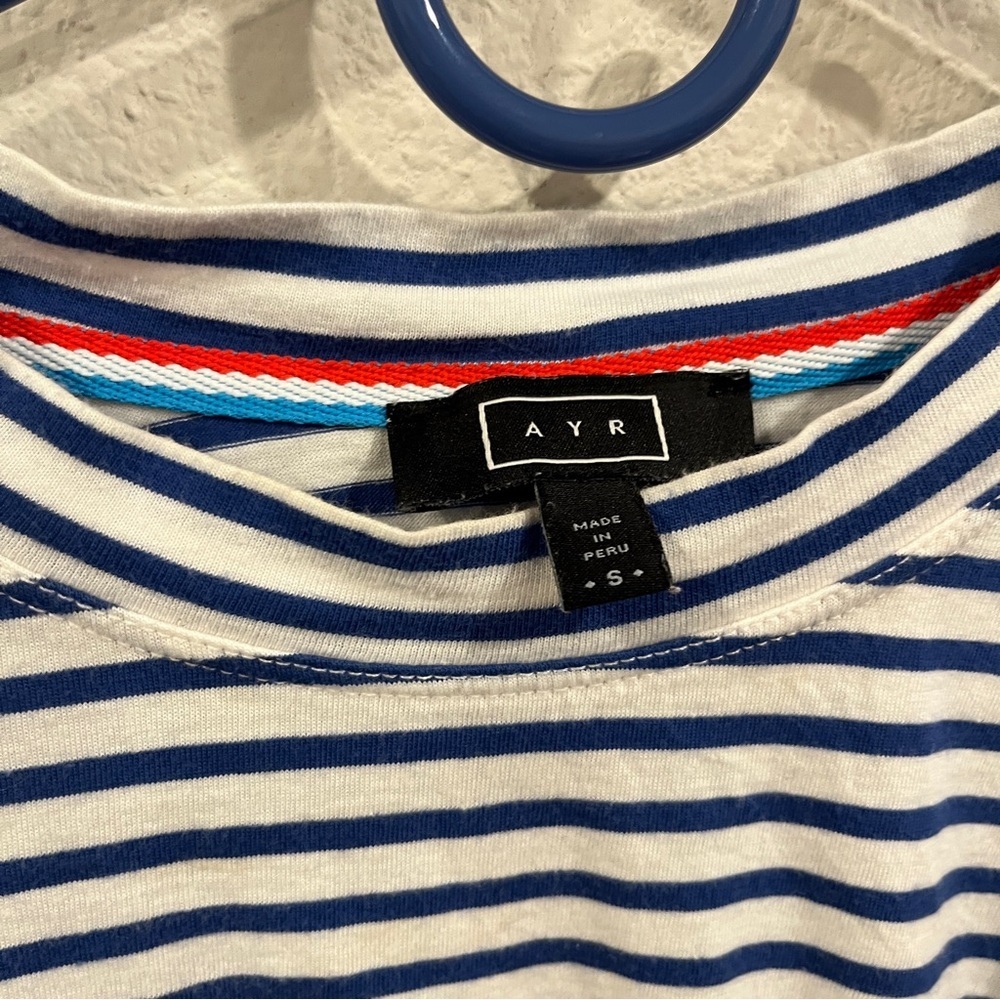 AYR size small Pima cotton blue and white stripe shirt basic old money quiet lux - Picture 3 of 8